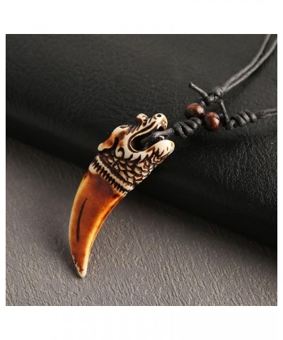 Imitation Wolf Teeth Necklace Pendant Resin Animal Pattern Indiana Teeth Tribal Jewelry Pendant Necklace Brown-C $7.00 Necklaces