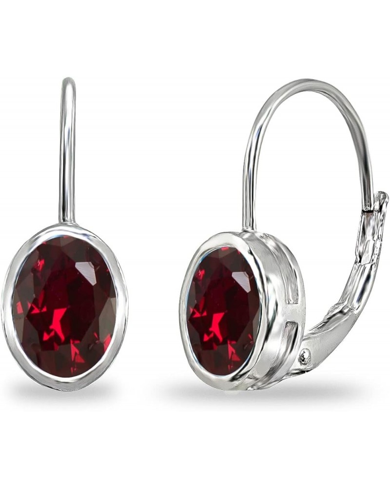 Sterling Silver Genuine or Synthetic Gemstone 7x5mm Oval Bezel-Set Dainty Leverback Earrings Synthetic Ruby $17.99 Earrings