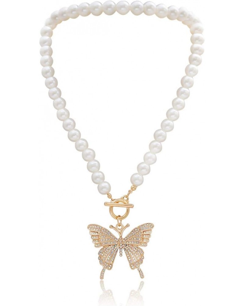 New Short Pearl Rhinestones Choker Big Gold Color Butterfly Necklace for Women Girls Party Hot Jewelry Gifts $6.59 Necklaces