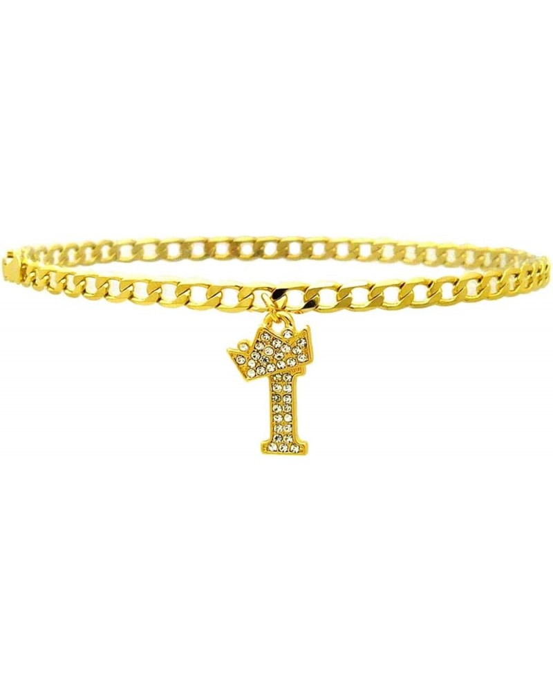 Women Girls Fashion King Crown Initial Letter Charm 4 mm 10 inches Flat Cuban Chain Anklet Ankle Bracelet Gold Tone / I $8.66...