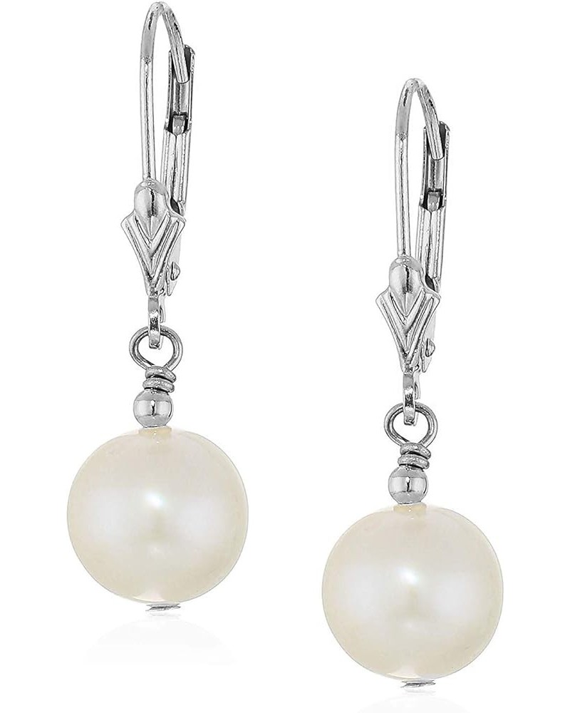 14k Gold Round White Cultured Freshwater Pearl Drop and Dangle Earring with Secure Lever-backs White Gold 8.0-8.5mm $47.50 Ea...