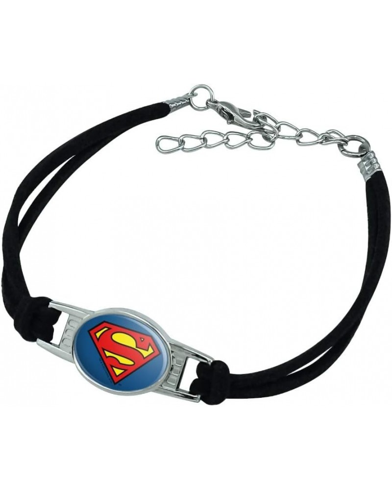 Superman Classic S Shield Logo Novelty Suede Leather Metal Bracelet black $10.79 Bracelets