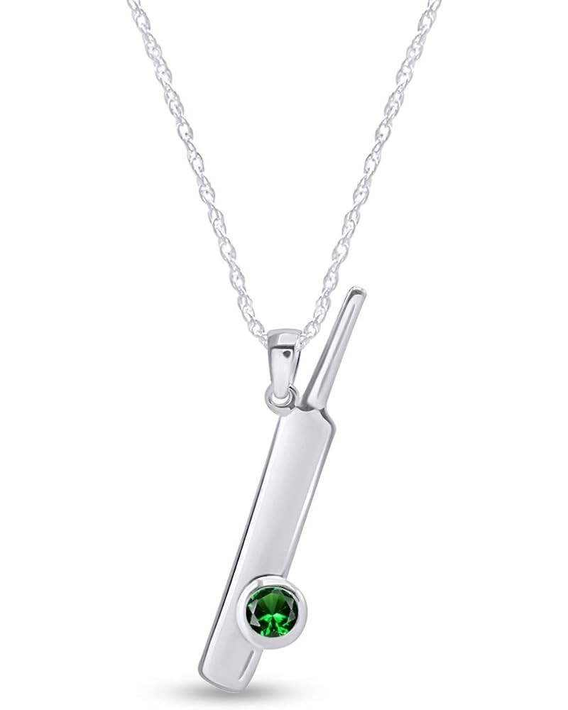 Bat Ball Cricket Love Simulated CZ Stone 925 Stamp Sterling Silver Pendant Necklace White Gold Over : Simulated Emerald $17.6...