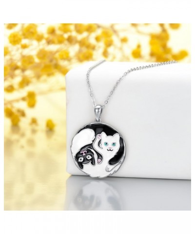 Black and White Cat 925 Sterling Silver Necklace for Women, Yin Yang Pendant Jewelry for Girls, Safe Hypoallergenic Silver Je...