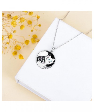 Black and White Cat 925 Sterling Silver Necklace for Women, Yin Yang Pendant Jewelry for Girls, Safe Hypoallergenic Silver Je...