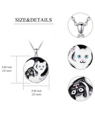 Black and White Cat 925 Sterling Silver Necklace for Women, Yin Yang Pendant Jewelry for Girls, Safe Hypoallergenic Silver Je...