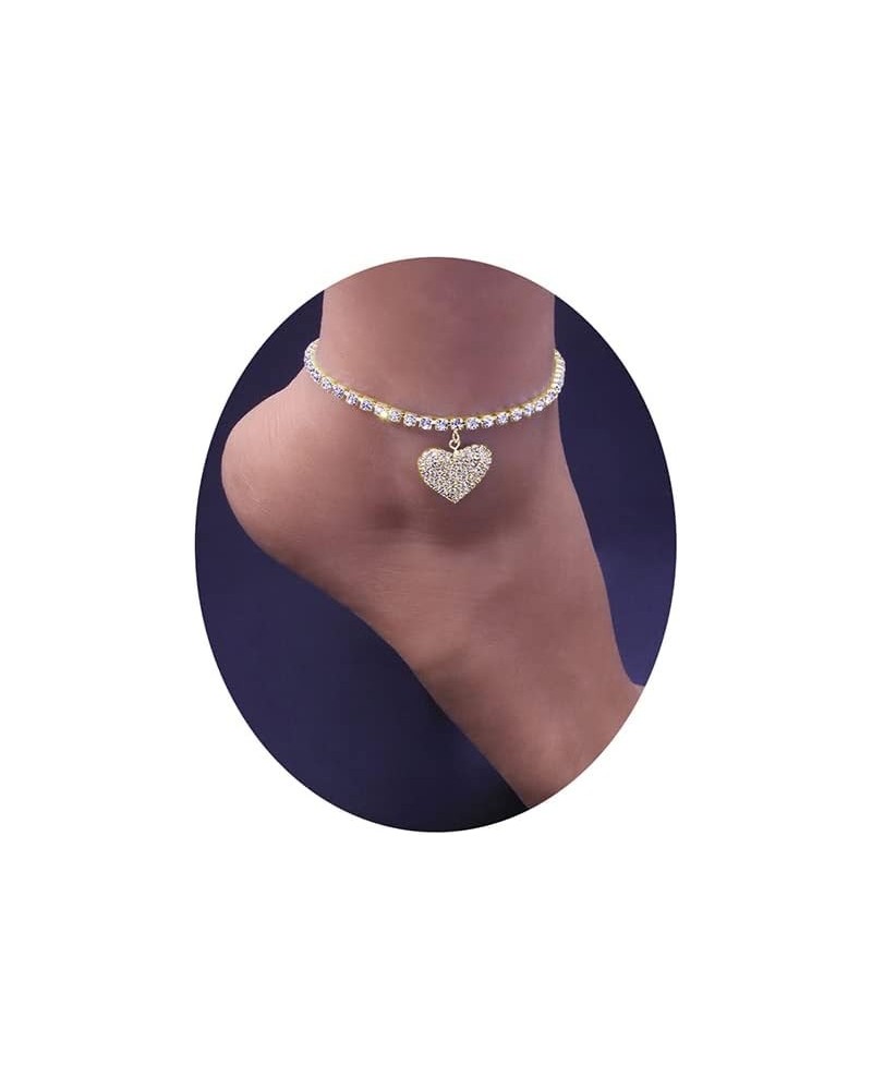 Heart Ankle Bracelets for Women Sliver Rhinestone Tennis Chain Love Heart Ankle Boho Foot Chain Bracelet Crystal Tennis Ankle...