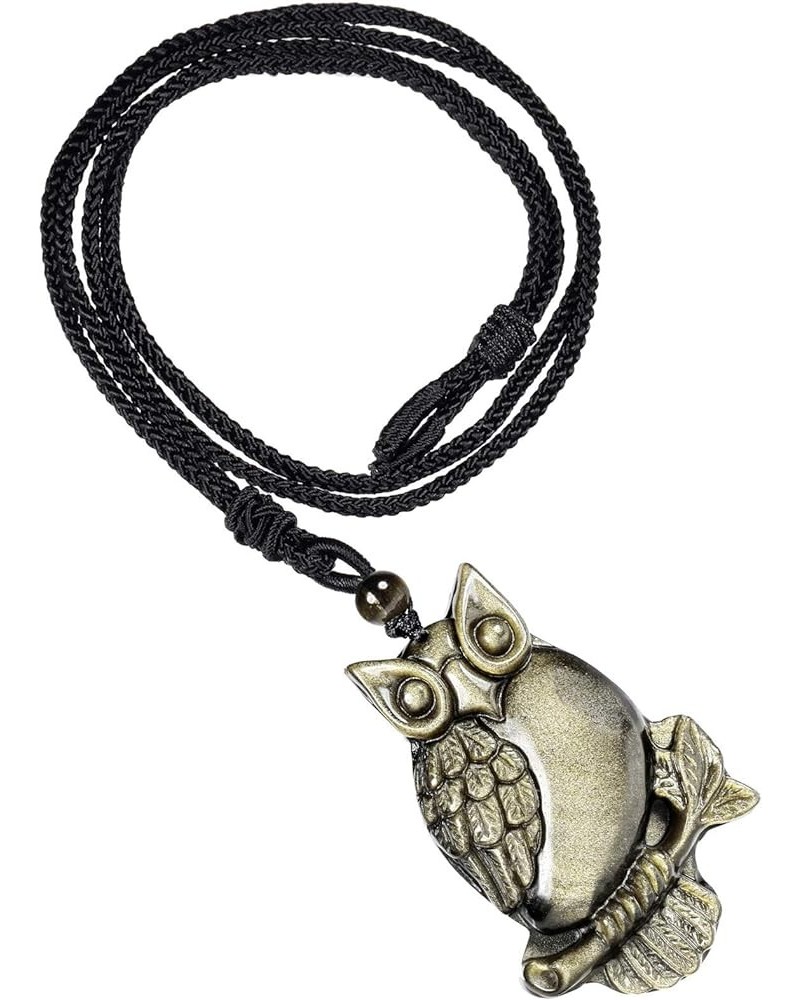 Handmade Obsidian Talisman Necklace for Men and Women, Healing Stone Pendant with Adjustable Rope Owl $13.24 Necklaces