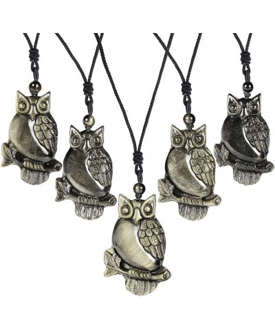 Handmade Obsidian Talisman Necklace for Men and Women, Healing Stone Pendant with Adjustable Rope Owl $13.24 Necklaces