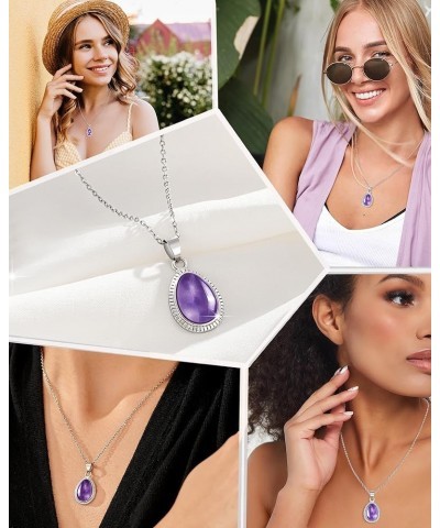 Crystal Pendant Necklace for Women Teen Girls, Moonstone, Amethyst, Fashion Jewelry, Gifts for Valentines Day Birthday Christ...