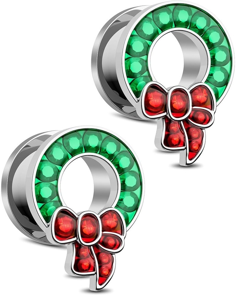 Christmas Ear Gauges Wreath Ear Tunnels 2G-5/8'' Ear Plugs Surgical Steel Tunnels for Ear Double Flared Gauges Stretching Scr...