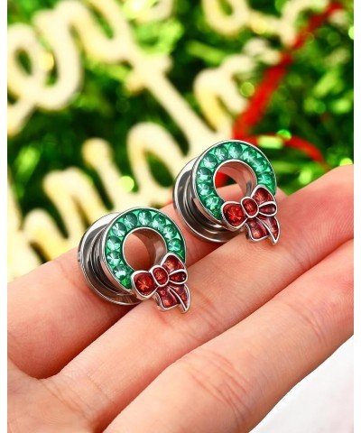 Christmas Ear Gauges Wreath Ear Tunnels 2G-5/8'' Ear Plugs Surgical Steel Tunnels for Ear Double Flared Gauges Stretching Scr...