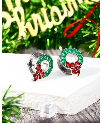 Christmas Ear Gauges Wreath Ear Tunnels 2G-5/8'' Ear Plugs Surgical Steel Tunnels for Ear Double Flared Gauges Stretching Scr...