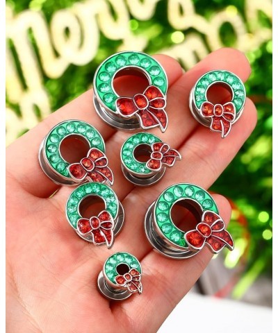 Christmas Ear Gauges Wreath Ear Tunnels 2G-5/8'' Ear Plugs Surgical Steel Tunnels for Ear Double Flared Gauges Stretching Scr...