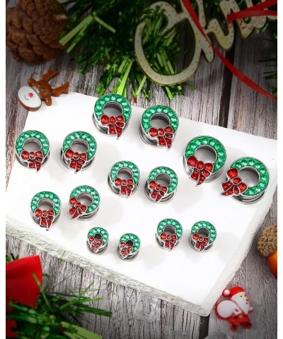 Christmas Ear Gauges Wreath Ear Tunnels 2G-5/8'' Ear Plugs Surgical Steel Tunnels for Ear Double Flared Gauges Stretching Scr...