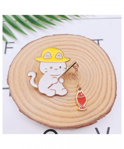 Cute Cat Enamel Brooch Pins Cat Fishing Cartoon Animal Lapel Pins for Bag, Lapel, Hat, Clothing, Backpacks Women Jewelry Gift...