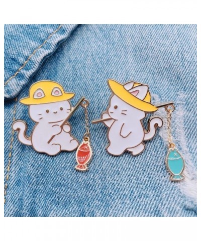 Cute Cat Enamel Brooch Pins Cat Fishing Cartoon Animal Lapel Pins for Bag, Lapel, Hat, Clothing, Backpacks Women Jewelry Gift...