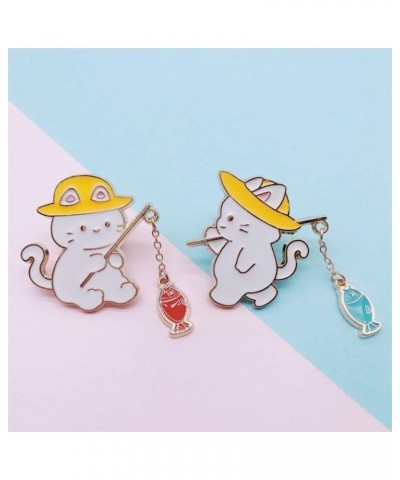 Cute Cat Enamel Brooch Pins Cat Fishing Cartoon Animal Lapel Pins for Bag, Lapel, Hat, Clothing, Backpacks Women Jewelry Gift...