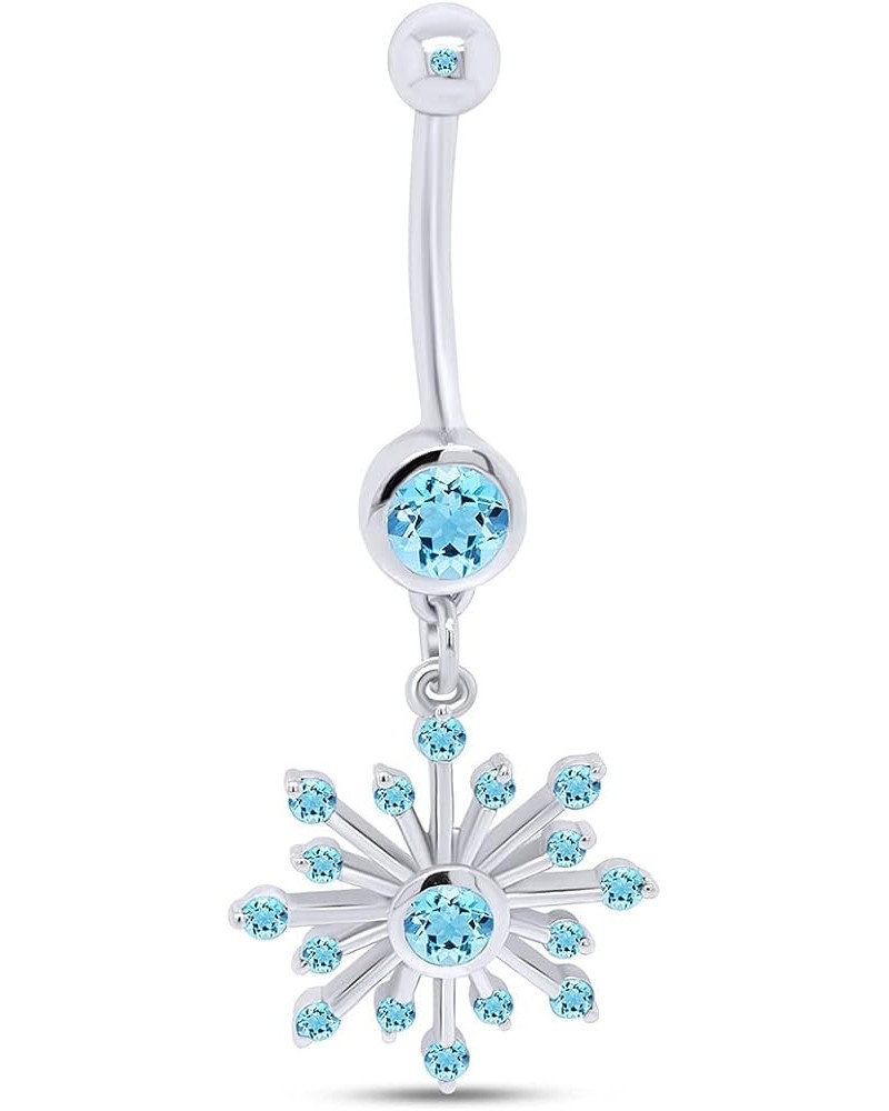 Snowflake Belly Button Navel Ring in 14K Gold Over Sterling Silver White Gold Over : Simulated Aquamarine $24.90 Rings