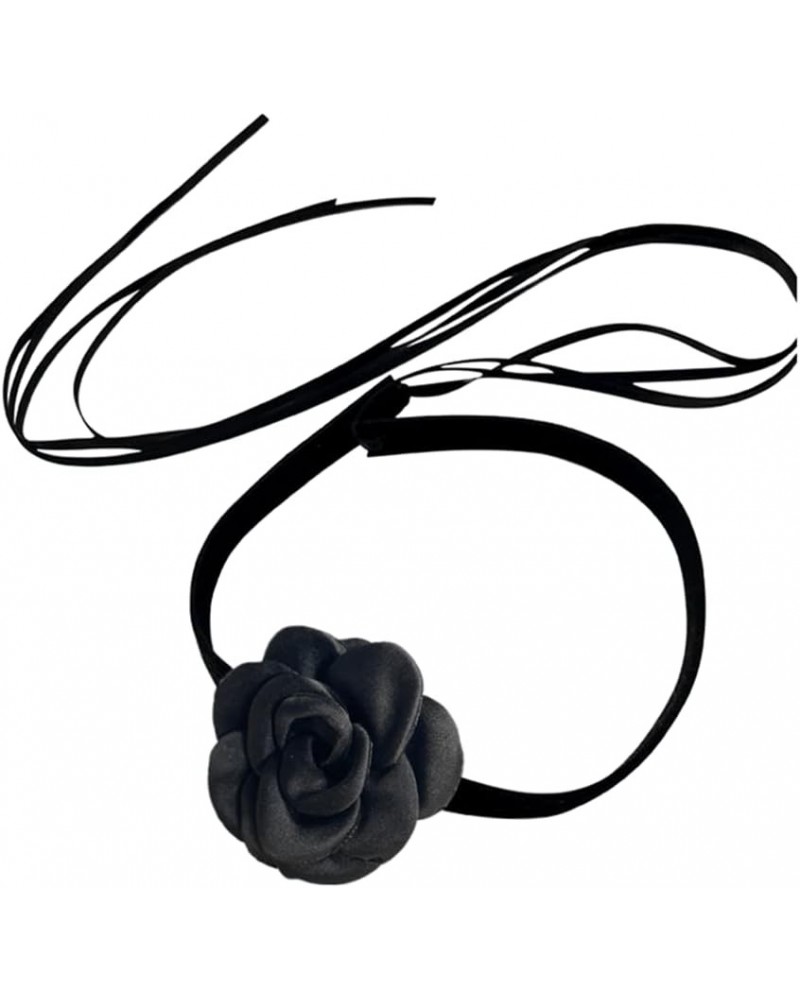 Black White Camellia Flower Adujstable Choker Elegant Black Velvet Rope Necklace Bracelet for Women Girls Gift for Party Anni...