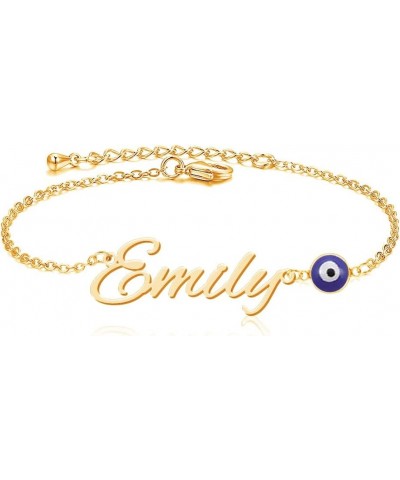 Personalized Gold Evil Eye Bracelet Custom Name Bracelets 18k Gold Plated Link Bracelets for Women Birthday Gifts for Mom Fri...