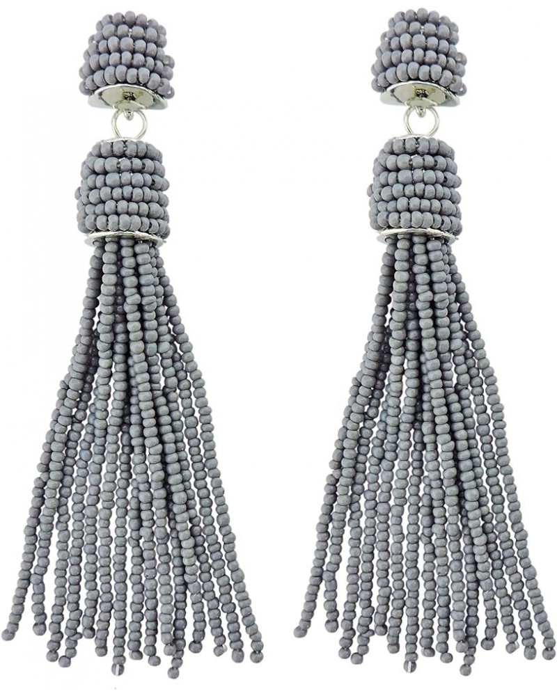 Handmade Beads Tassels Fringe Dangle Drop Earrings For Women (ER1093) Grey $14.49 Earrings