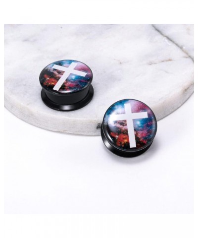 1 Pair Acrylic Solid Screw On Ear Plugs Tunnels Epoxy Allergy Free 2g - 1 Inch Stretcher Japanese Wave Pattern Vector Art Col...