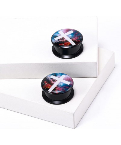 1 Pair Acrylic Solid Screw On Ear Plugs Tunnels Epoxy Allergy Free 2g - 1 Inch Stretcher Japanese Wave Pattern Vector Art Col...