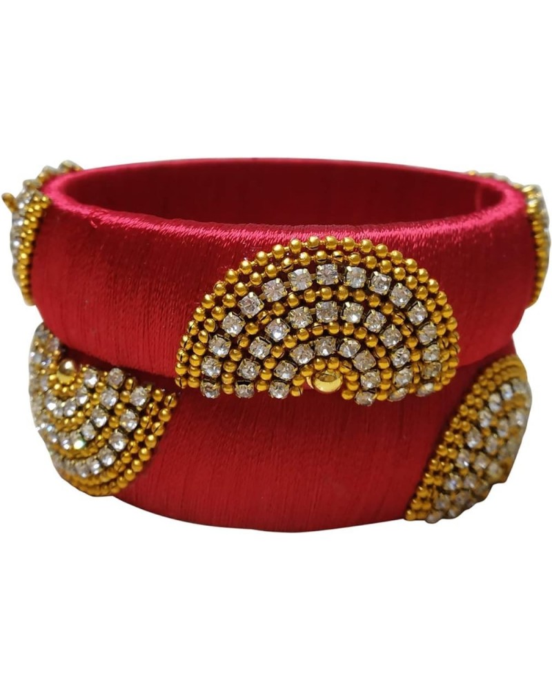 Festive Offer: Designer Handcrafted Ethnic Half Moon Silk Thread Bangles for Women Red 2.4 $7.70 Bracelets