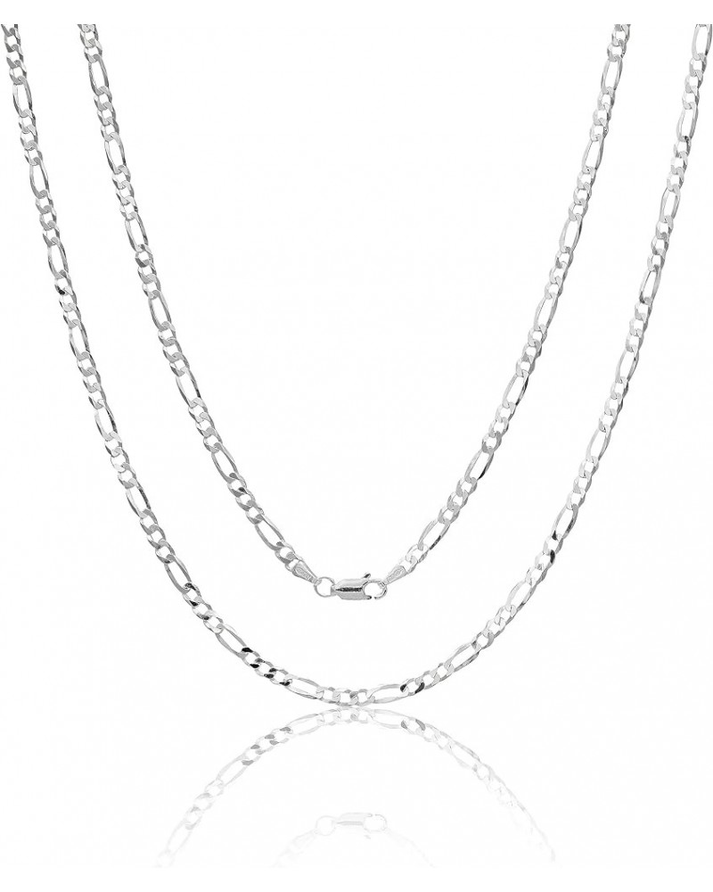 Italian 925 Sterling Silver 3.5mm Diamond-Cut Figaro Link Chain - Solid Sterling Silver Necklace for Men and Women - Made in ...