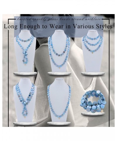 Flat Round Coin Shell Beads Long Knotted Necklace Natural Mother of Pearl Handmade Jewelry For Women Blue AB $9.24 Necklaces