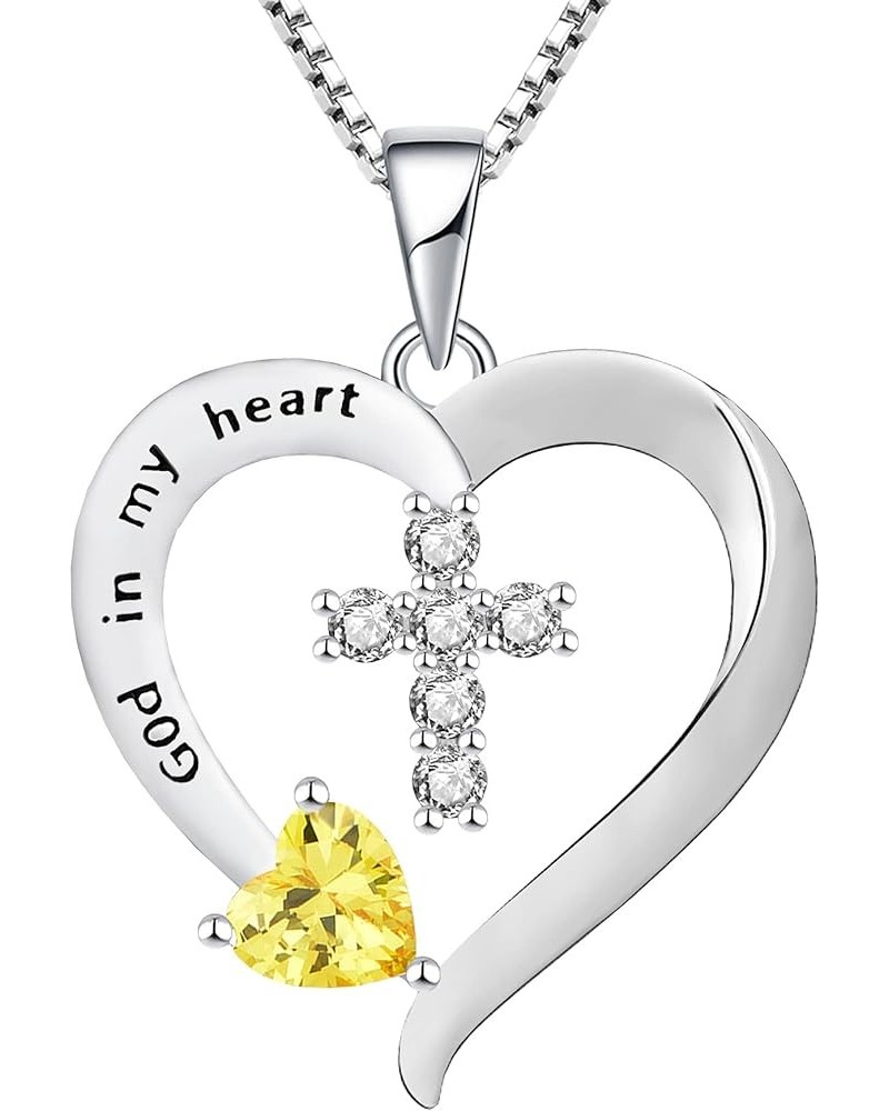 Women's Heart Cross Necklace Sterling Silver God in my heart'' Pendant Dangle Cross Crucifix Jewelry 11-topaz-Nov $27.30 Neck...