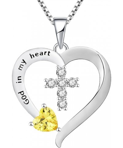 Women's Heart Cross Necklace Sterling Silver God in my heart'' Pendant Dangle Cross Crucifix Jewelry 11-topaz-Nov $27.30 Neck...