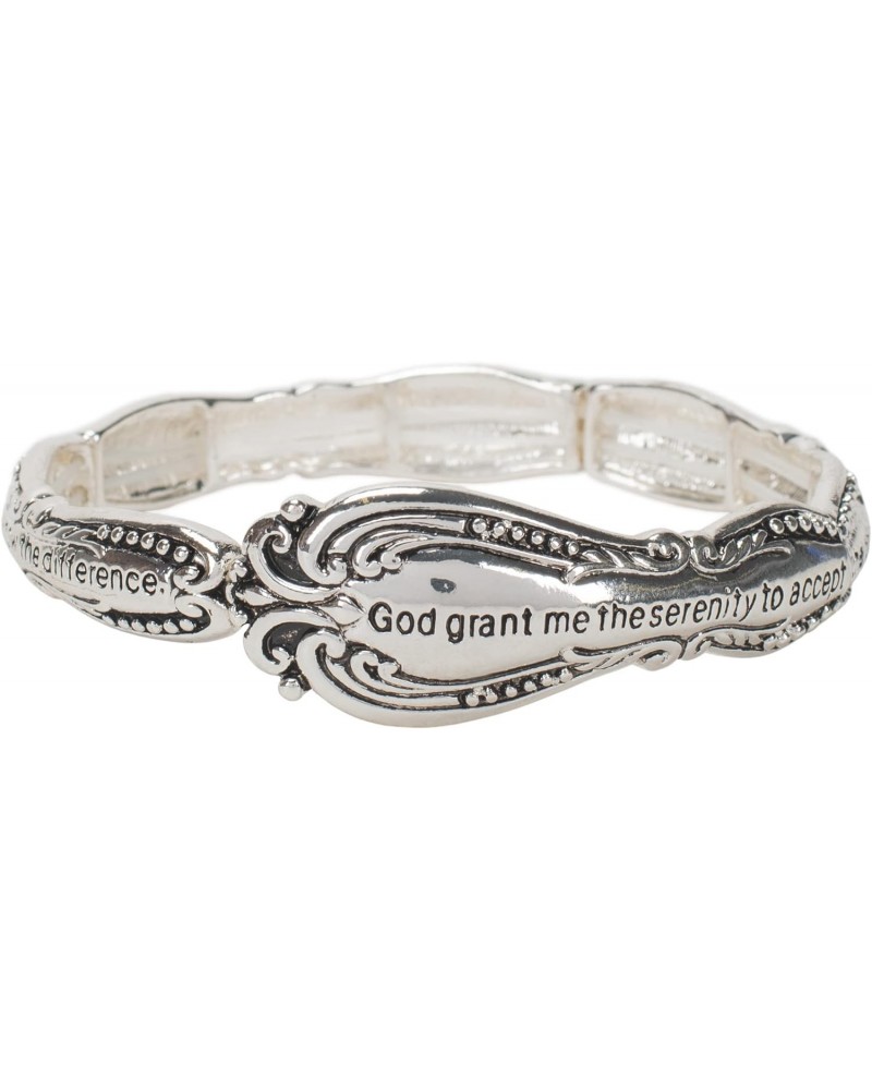 Serenity Prayer Silver Plated Spoon Handle Engraved Tile Stretch Bracelet $15.34 Bracelets