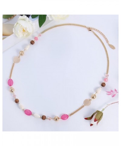 Long Chain Beaded Necklace for Women Fashion Sweater Party Birthday Jewelry Gift rose+grey $16.38 Necklaces