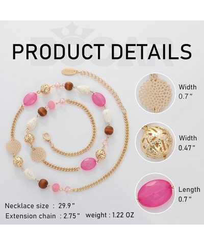 Long Chain Beaded Necklace for Women Fashion Sweater Party Birthday Jewelry Gift rose+grey $16.38 Necklaces