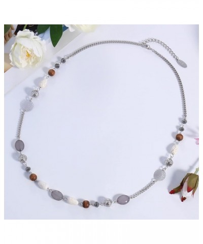 Long Chain Beaded Necklace for Women Fashion Sweater Party Birthday Jewelry Gift rose+grey $16.38 Necklaces