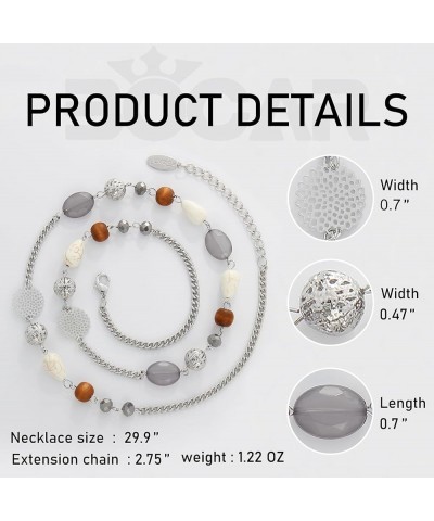 Long Chain Beaded Necklace for Women Fashion Sweater Party Birthday Jewelry Gift rose+grey $16.38 Necklaces