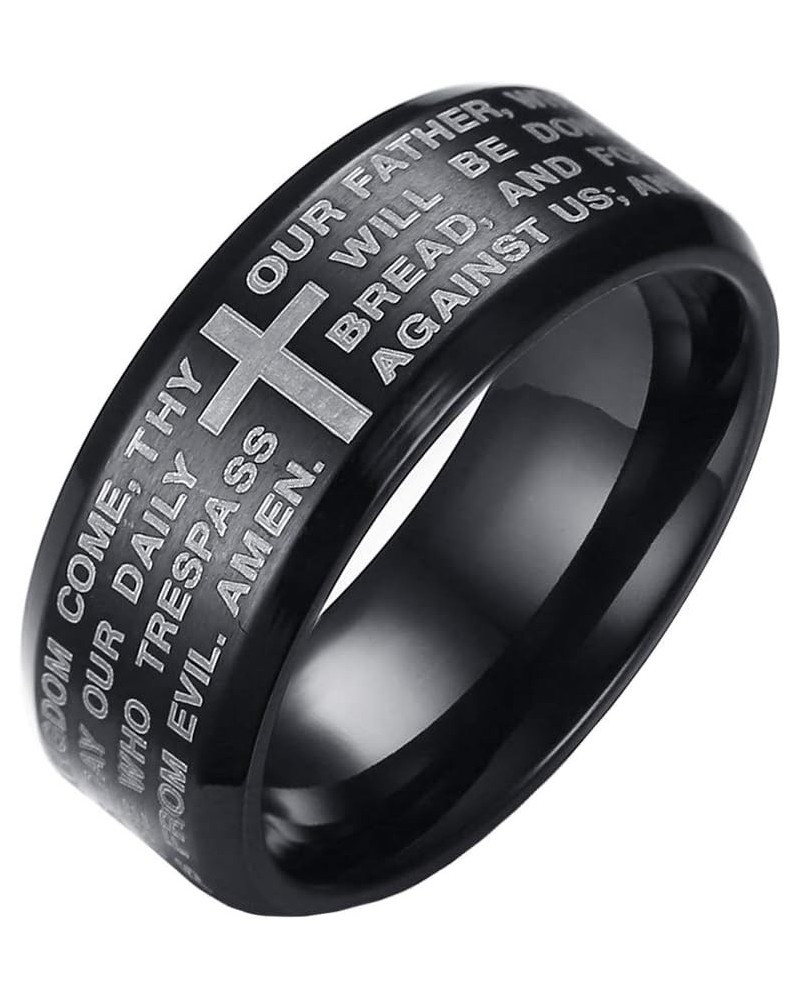 8MM Stainless Steel Bible Christian The Lord's Prayer Cross Ring Wedding Band Black $7.07 Rings