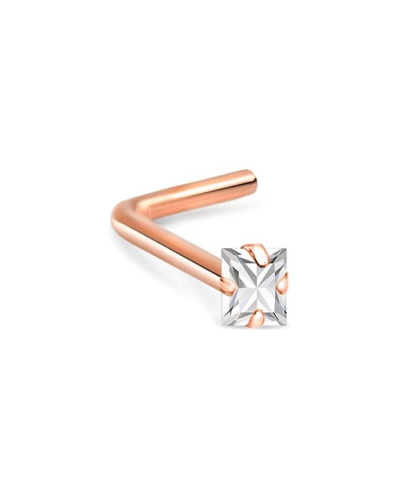 14k Rose Gold 1.5mm, 2mm, 2.5mm or 3mm Square CZ 22G 20G 18G Rose Gold L Bend-2.5mm CZ-18G $15.96 Body Jewelry