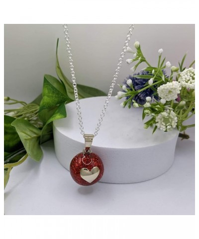 Sparkle Heart Angel Caller, Red Glitter Chime Jewelry, Harmony Ball, Fairy Bell (22" Rolo Silver Chain) 28" Rolo Silver Chain...