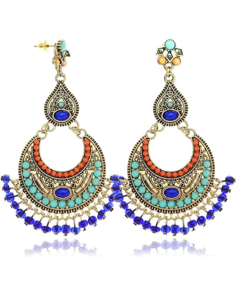 Tribal Vintage Crescent Blue Stone Jhumki Jhumka Banjara Kuchi Belly Dance Gypsy Earrings Vintage Gold $7.97 Earrings