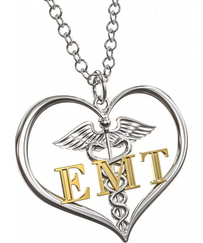 EMT Necklace! Emergency Medical Technician Silver Heart Necklace. Paramedic Pendant w/Caduceus, EMT Gift $10.31 Necklaces