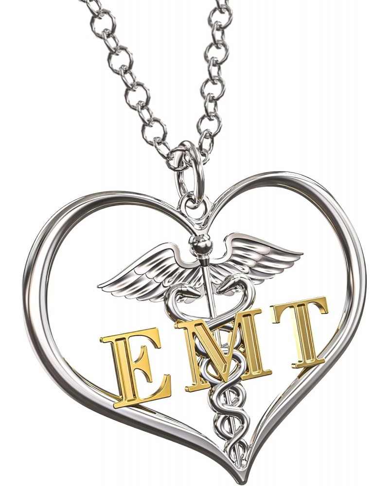 EMT Necklace! Emergency Medical Technician Silver Heart Necklace. Paramedic Pendant w/Caduceus, EMT Gift $10.31 Necklaces