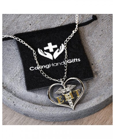 EMT Necklace! Emergency Medical Technician Silver Heart Necklace. Paramedic Pendant w/Caduceus, EMT Gift $10.31 Necklaces