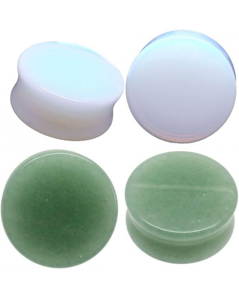 SoScene Ear gauges ear plugs combo 2 pairs total solid green aventurine & solid opalite 4 pieces 16MM-5/8 INCH $10.59 Body Je...