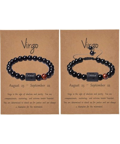 Zodiac Couple Bracelet for Men Black Onyx Natural Stone Bracelets for Women Gifts Men Gifts for Christmas Virgo 2pcs $8.09 Br...