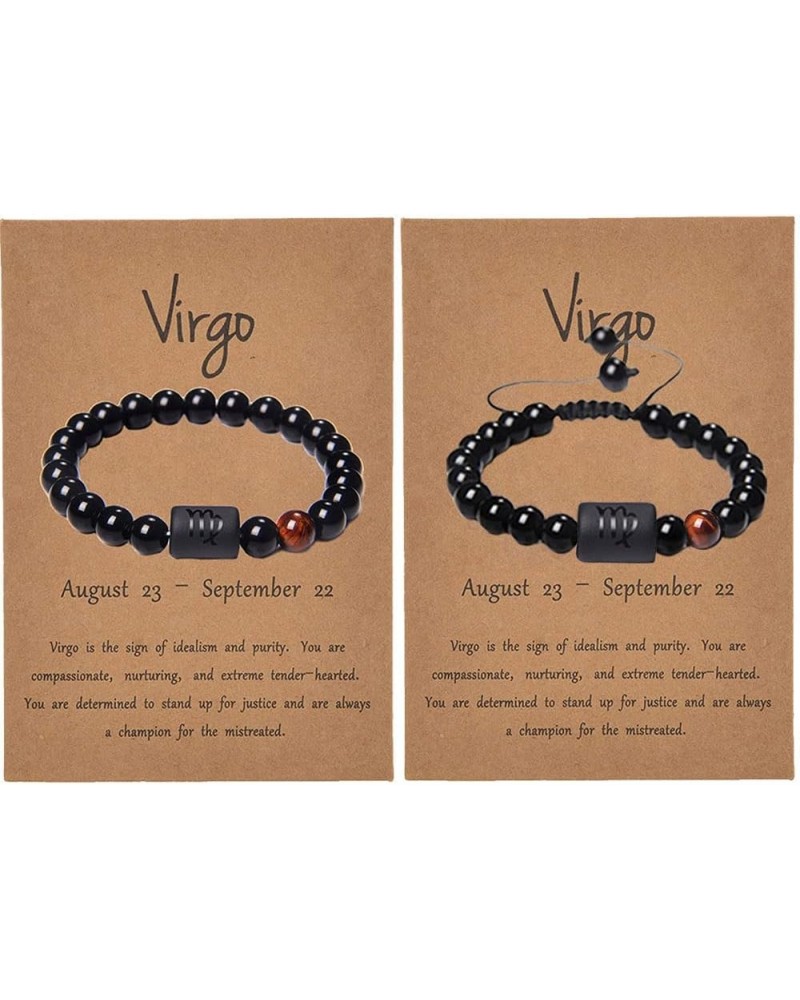 Zodiac Couple Bracelet for Men Black Onyx Natural Stone Bracelets for Women Gifts Men Gifts for Christmas Virgo 2pcs $8.09 Br...