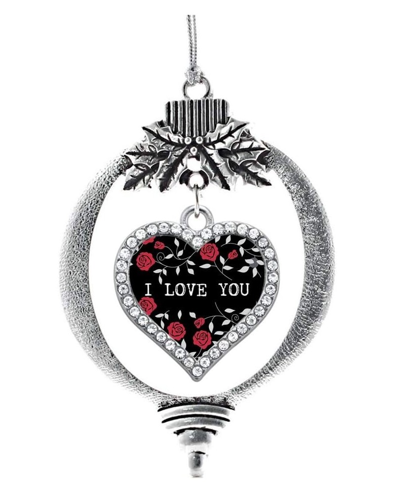 Mother and Daughter Bond Charm Ornament - Silver Open Heart Charm Holiday Ornaments with Cubic Zirconia Jewelry Rose Pattern ...