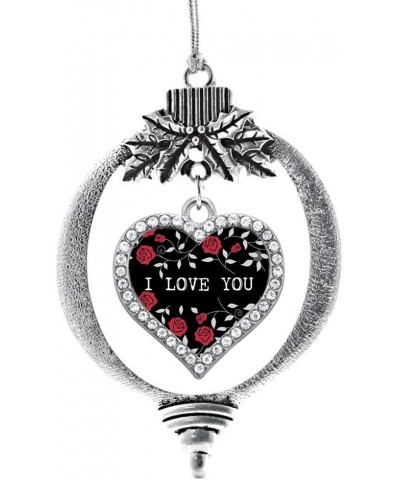 Mother and Daughter Bond Charm Ornament - Silver Open Heart Charm Holiday Ornaments with Cubic Zirconia Jewelry Rose Pattern ...